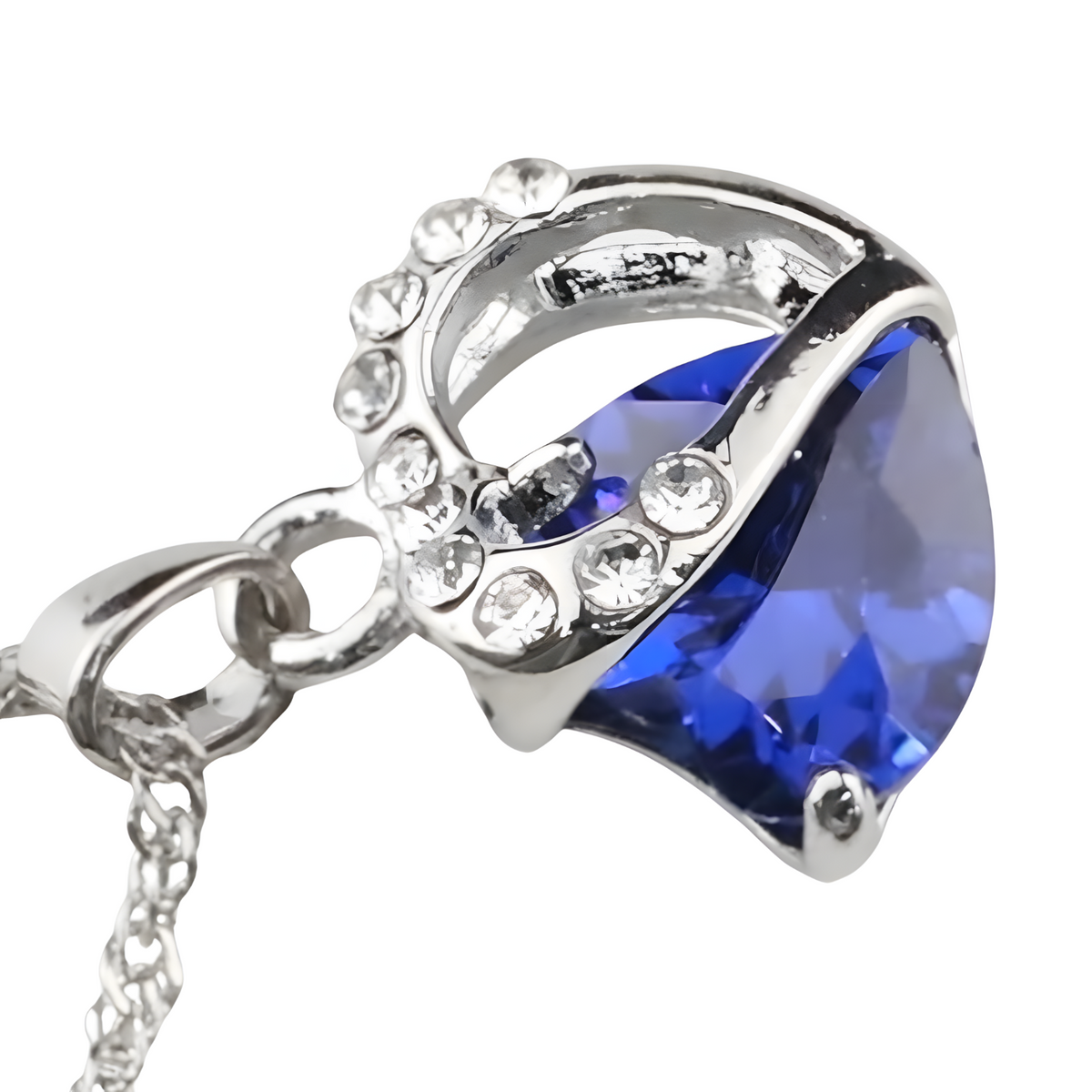 Royal Blue Heart Crystal Necklace and Earrings Set for Women,Sapphire Color 1301