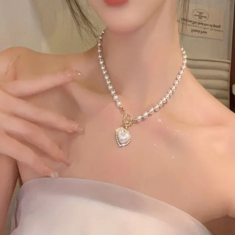 Pearl Necklace For Women, Heart Design Collarbone Chain Christmas 103 UK