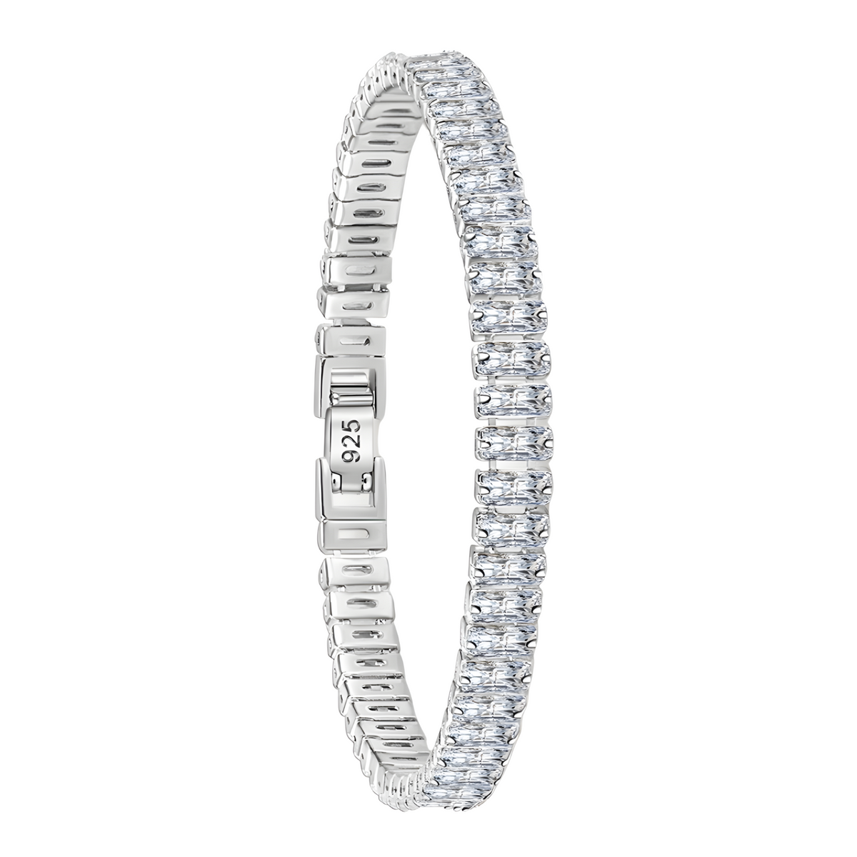 925 Silver-Plated Baguette Crystal Tennis Bracelet for Women – Elegant Chain 882