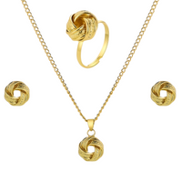4PCS Gold Twist Knot Jewellery Set Women – Zinc Alloy Necklace, Stud Earring 673