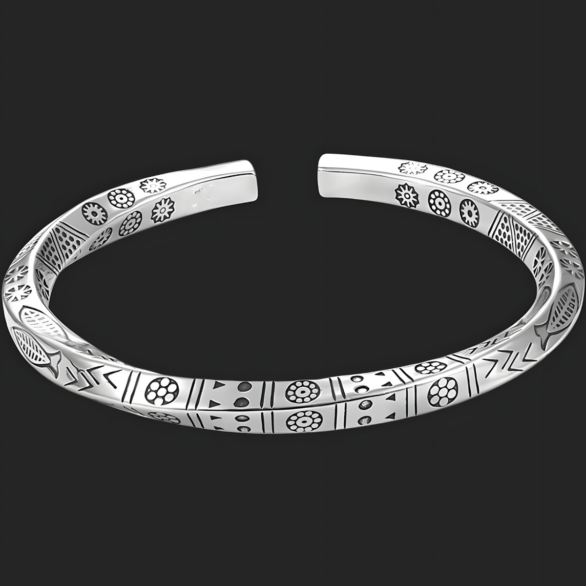 Rhodium-Plated Mobius Loop Open Bracelet — 66mm Diameter Adjustable Cuff 1447