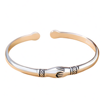 Women’s Silver-Plated Alloy Cuff Bracelet - Retro Handshake Open Bangle 20g 1444