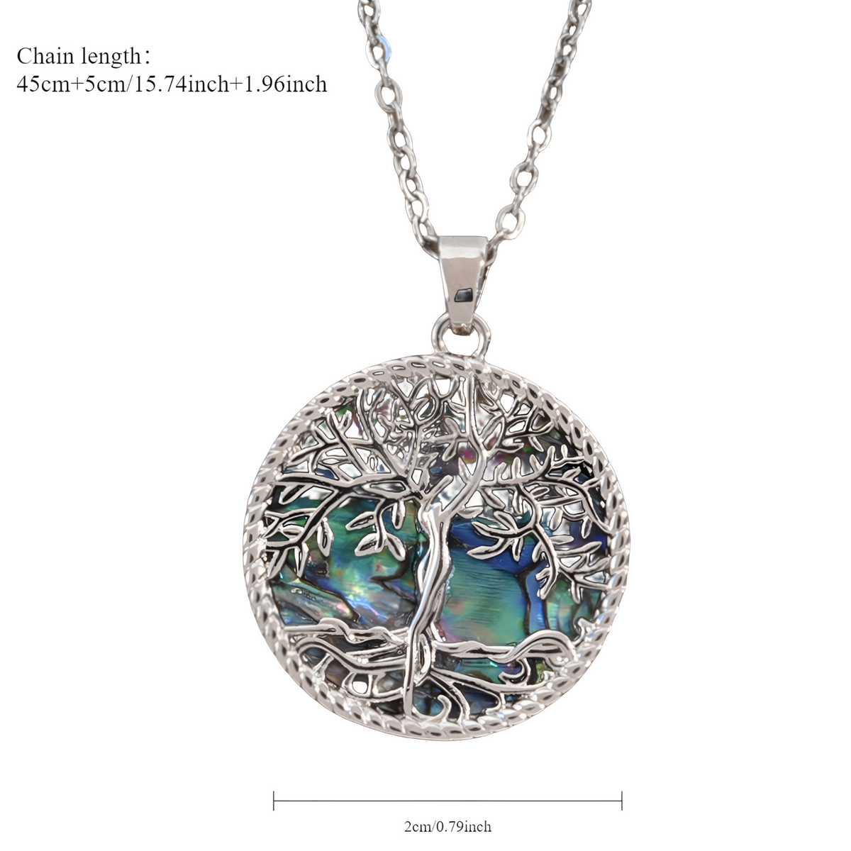 Women's Abalone Shell Tree of Life Necklace, Aurora Iridescent Pendant B129