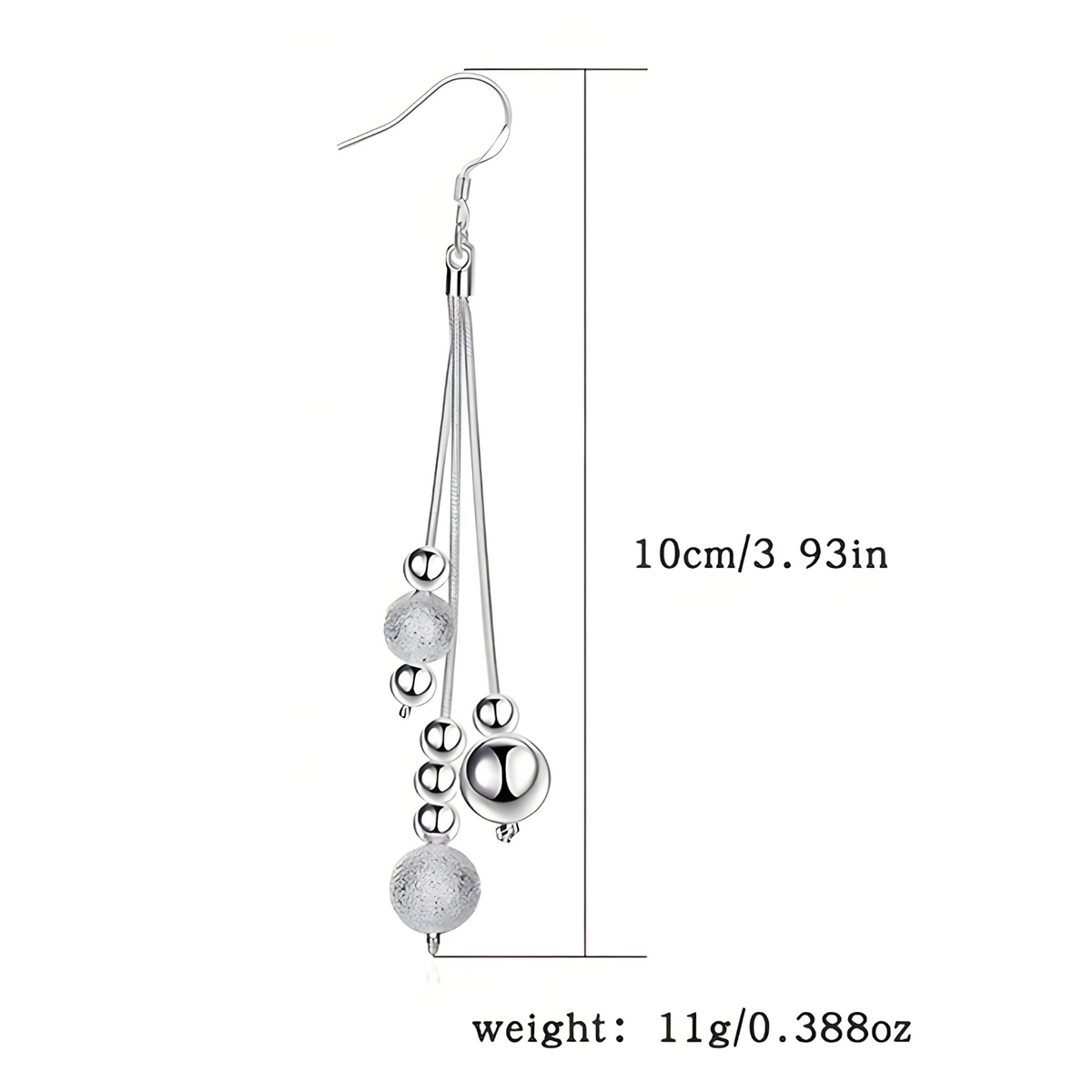 925 Sterling Silver Long Drop Earrings Women  10cm Trendy Round Ball Dangle 808