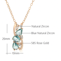 Blue Natural Zircon Pendant Necklace for Women, 585 Rose Gold Color Copper 1265
