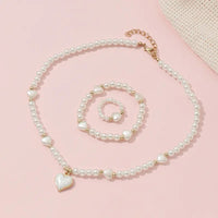 3pcs Necklace Bracelet Ring Set Girls, Sweet Heart Faux Pearl Jewelry Set 107 UK