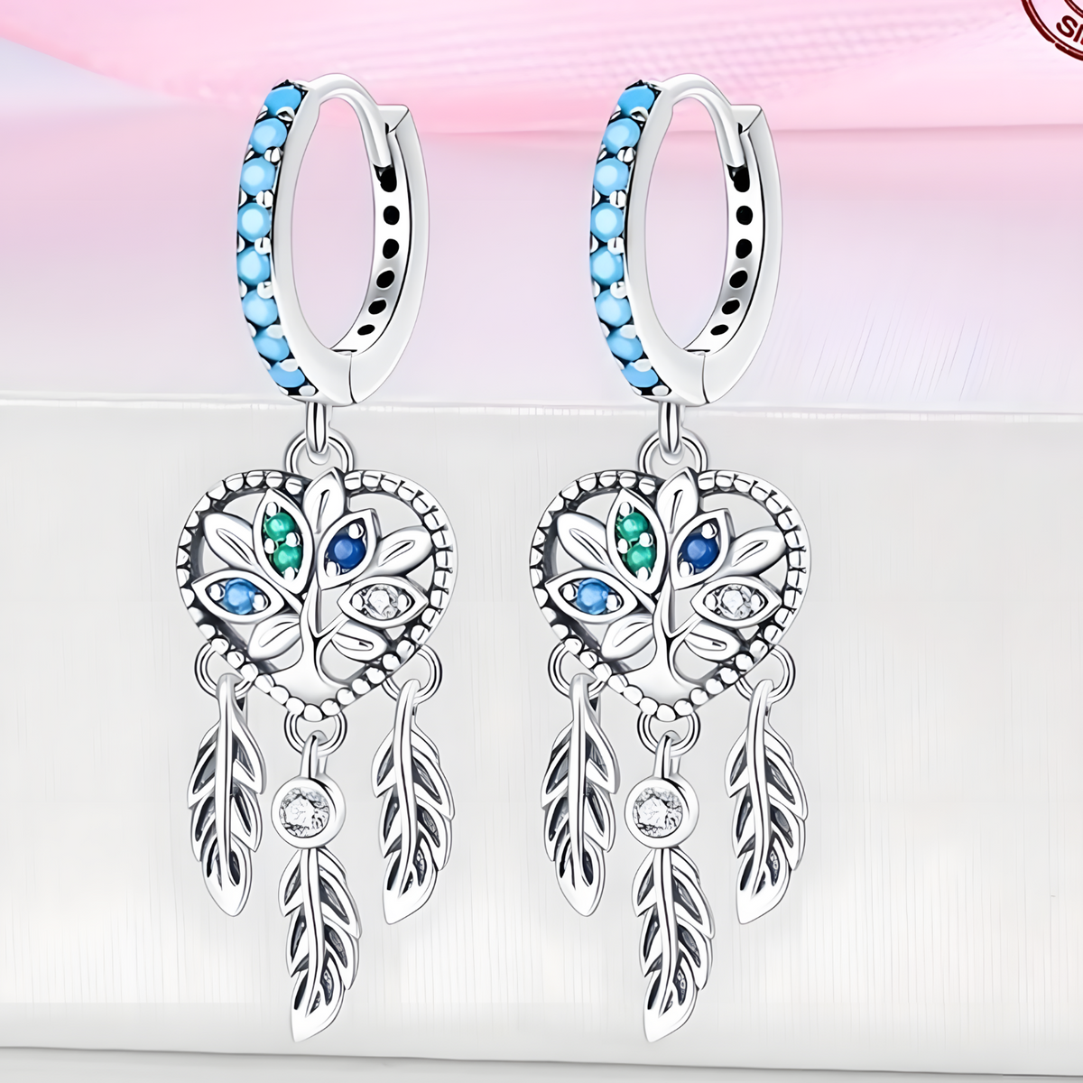 925 Sterling Silver Dreamcatcher Drop Earrings for Women MultiColour Zircon 821