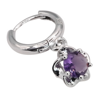 925 Sterling Silver Plated Purple Crystal Flower Drop Earrings Gift 464