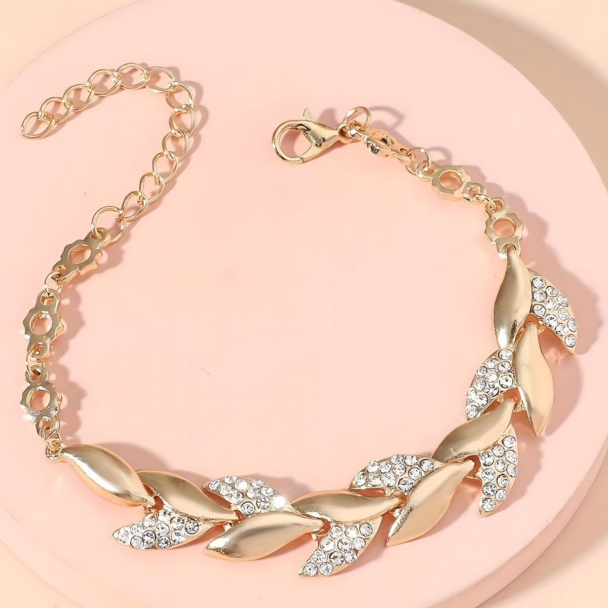 Gold Leaf Crystal Bracelet for Women Elegant Zinc Alloy Charm Bracelet 745