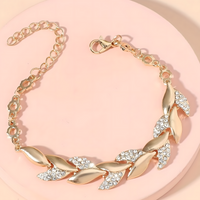Gold Leaf Crystal Bracelet for Women Elegant Zinc Alloy Charm Bracelet 745