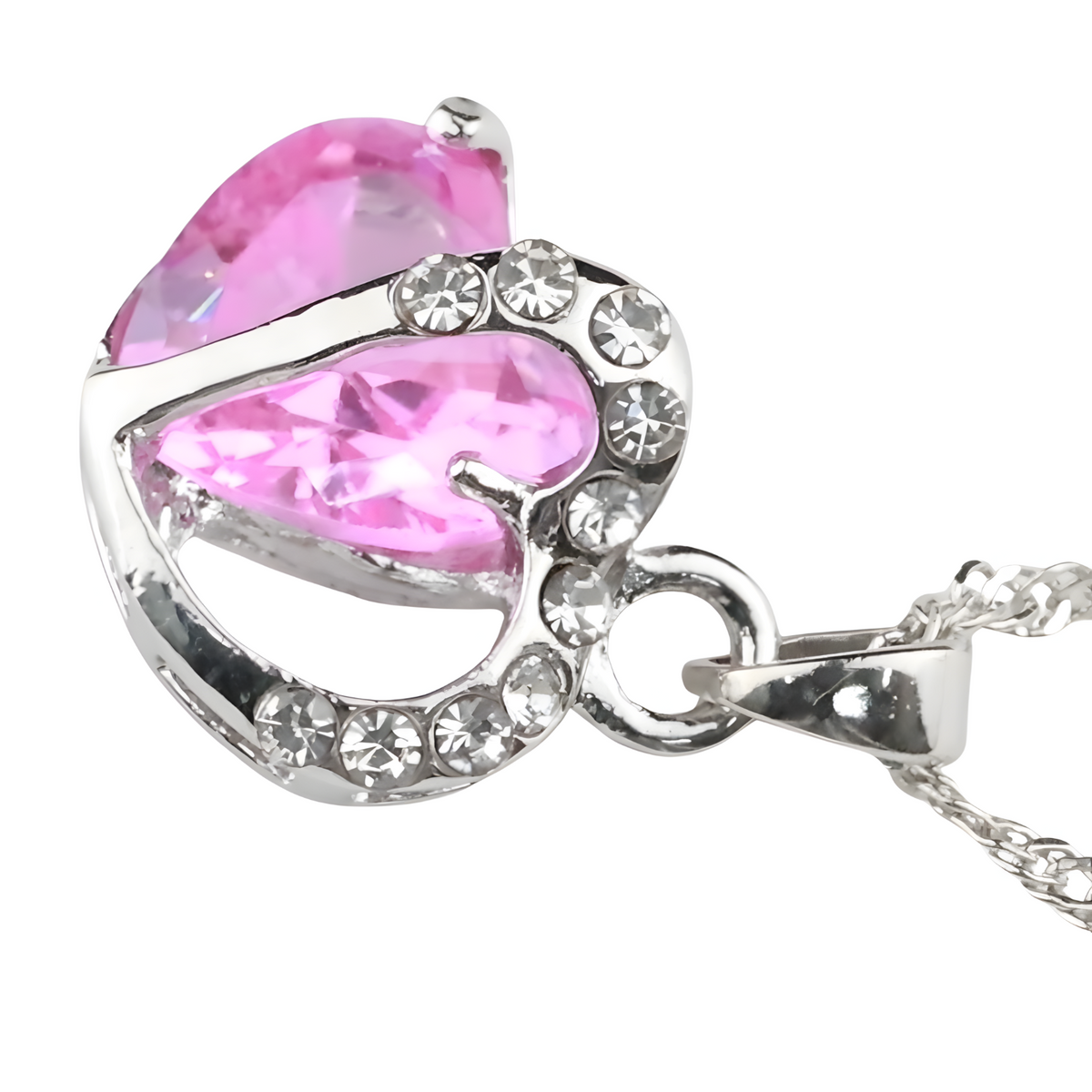 Pink Heart Crystal Jewellery Set for Women, Romantic Love Heart Pendant 1303