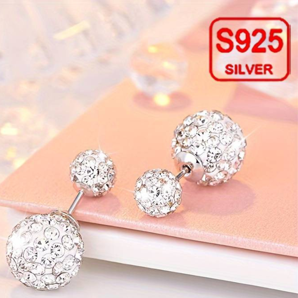 925 Sterling Silver Stud Earrings with Sparkling Cubic Zirconia, 2.5cm Drop 160