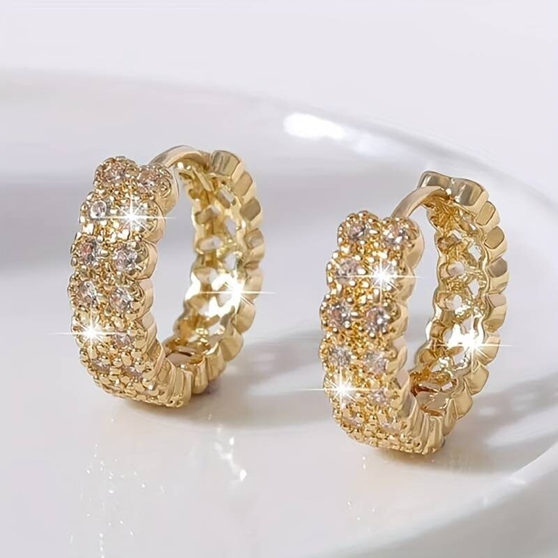Exquisite Double Row Inlay Zircon Plated Hoop Earring Women Wedding Party 44 UK