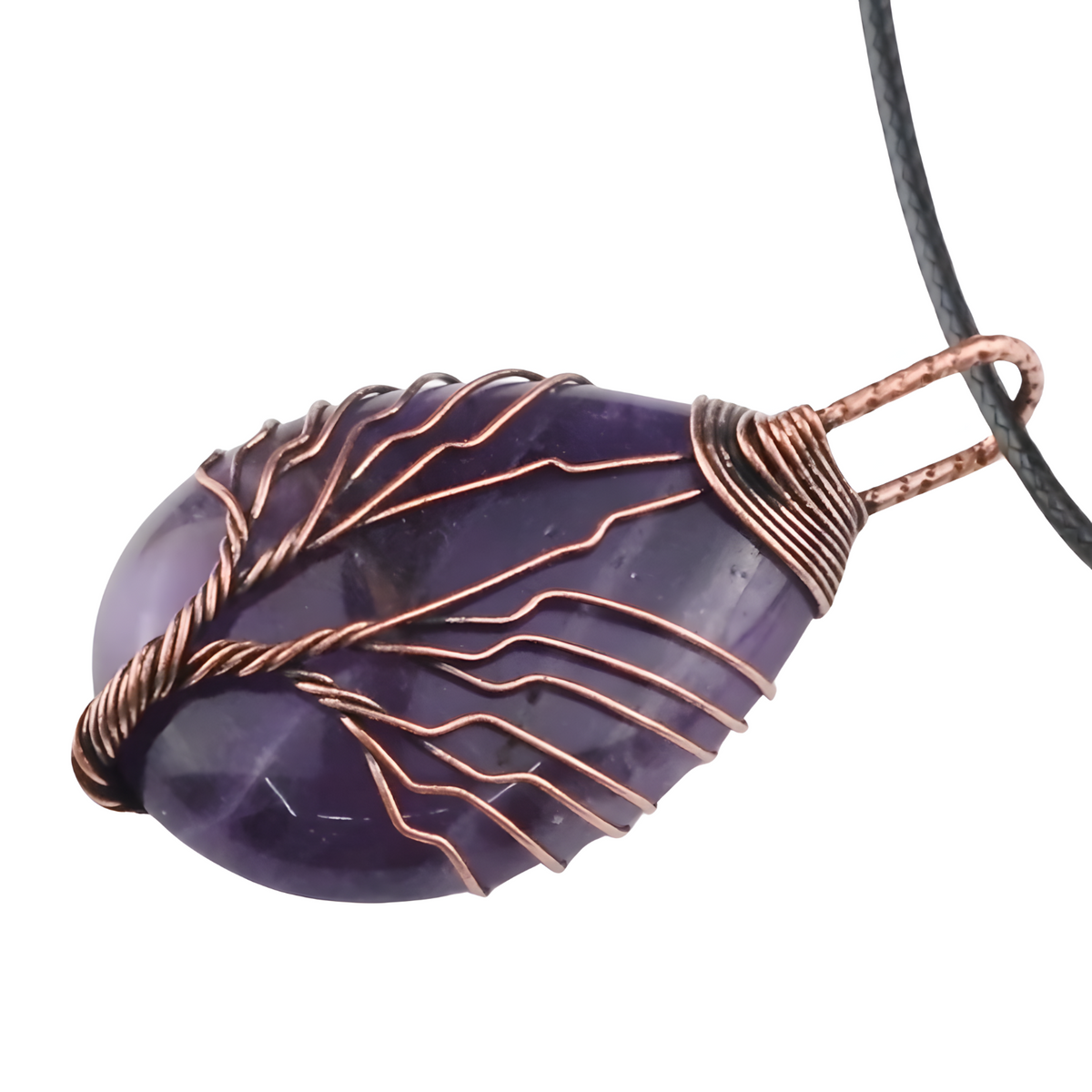 Amethyst Tree Of Life Pendant Necklace Oval Purple Crystal Energy Healing 1348
