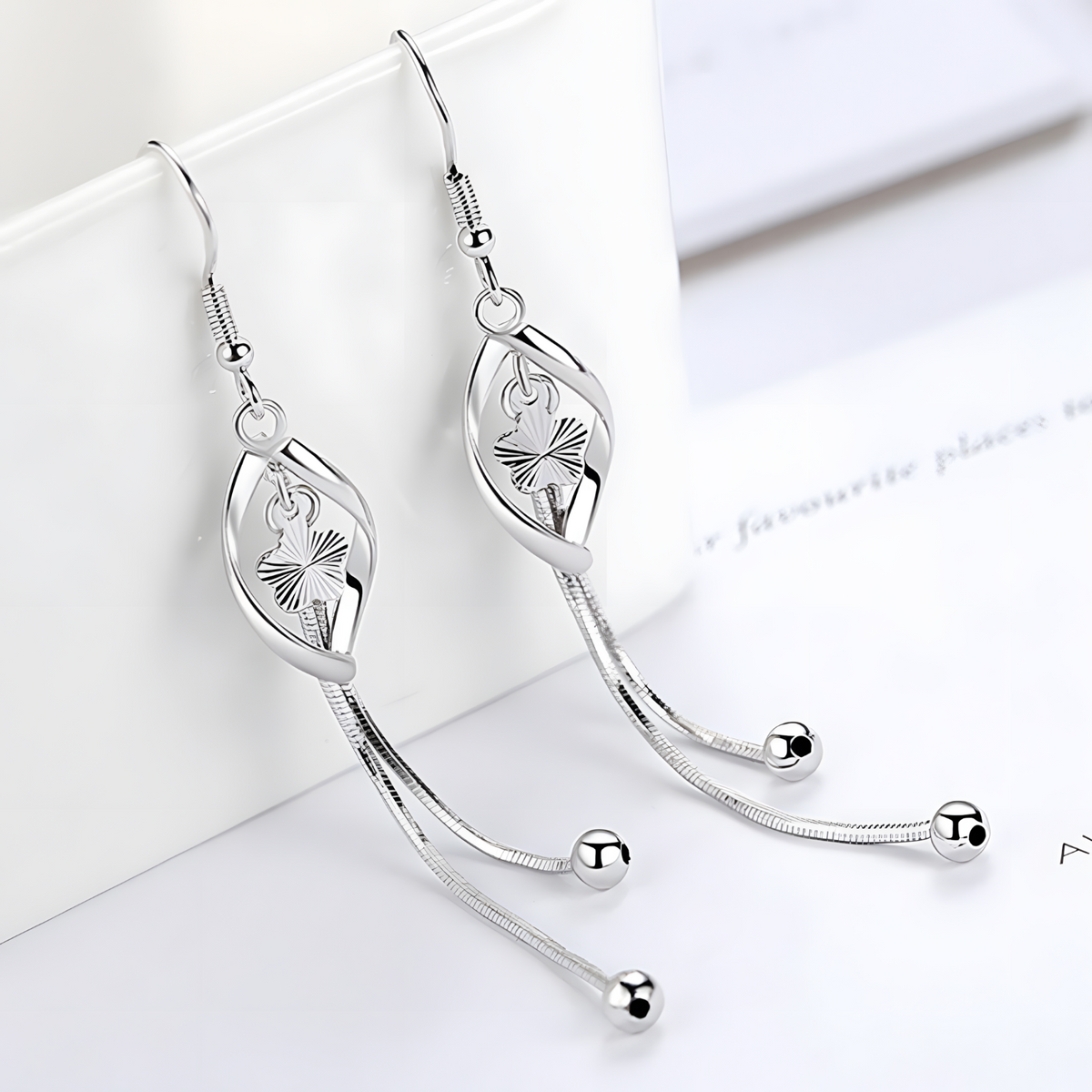 925 Silver-Plated Floral Long Drop Earrings for Women – Elegant Leaf Design 918