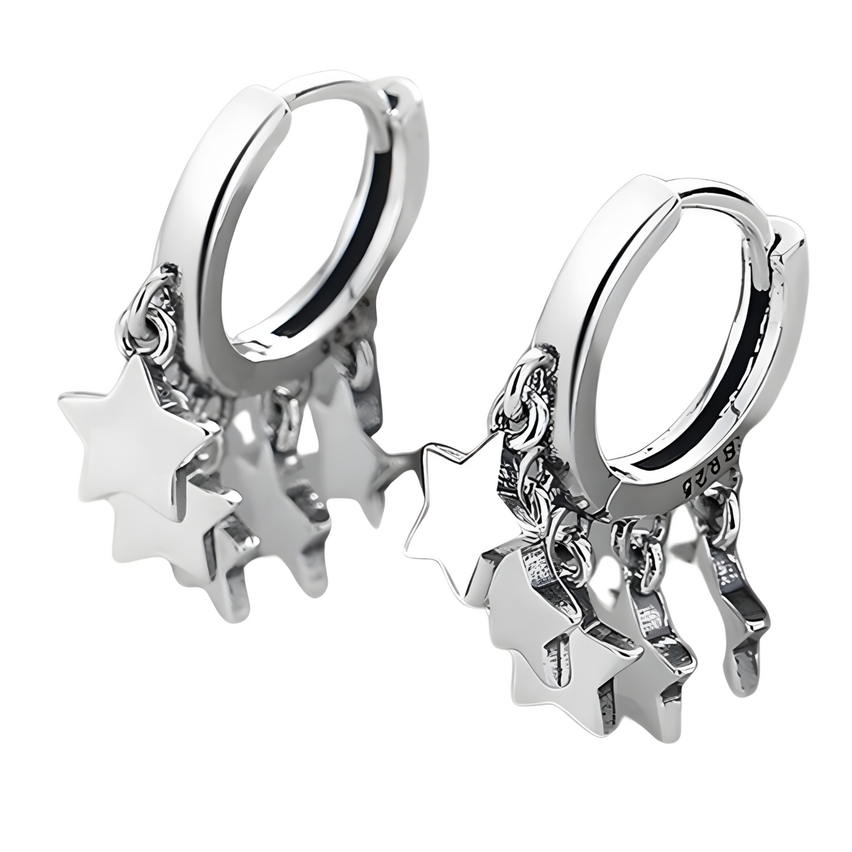 Sterling Silver Dangle Hoop Earrings Women, Rhodium Plated Star Drop Earring 479