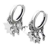 Sterling Silver Dangle Hoop Earrings Women, Rhodium Plated Star Drop Earring 479