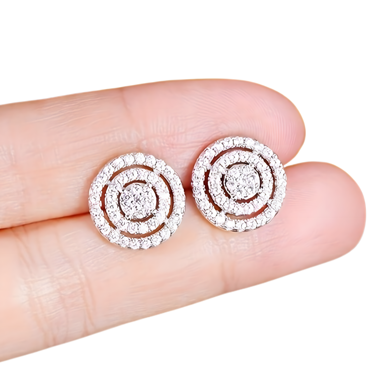 Trendy Jewelry Triple Halo Cubic Zirconia Ear Stud Earrings Dainty Pave 658