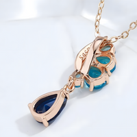 Blue Natural Zircon Pendant Necklace for Women, 585 Rose Gold Color Copper 1269