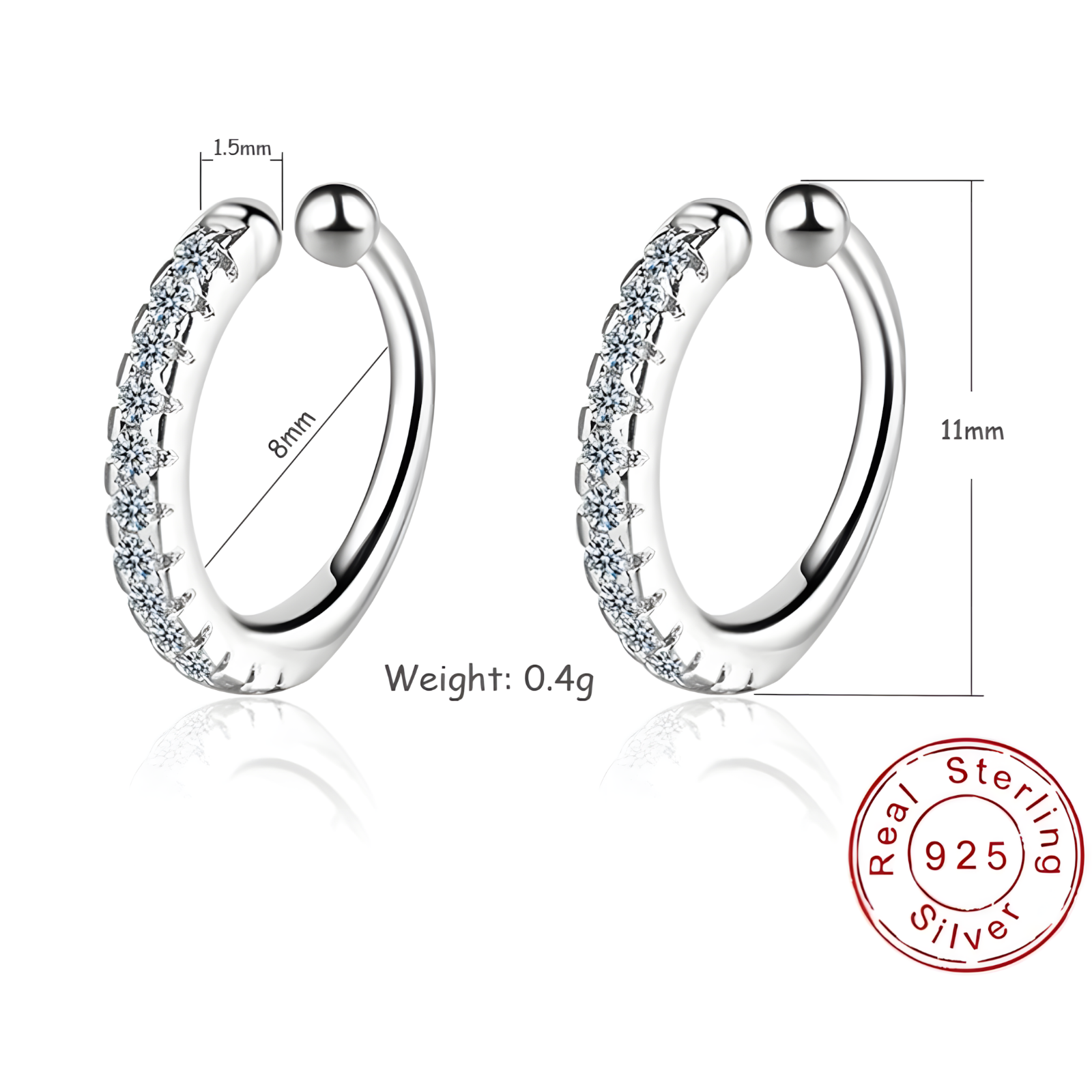 Tiny Huggie Hoop Earrings for Women 925 Sterling Silver Cubic Zirconia Cuff 314