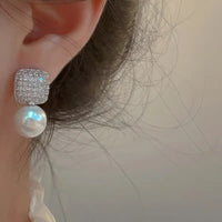 Delicate Square Stud Earrings Imitation Pearl Pendant Zinc Alloy Jewelry 76 UK
