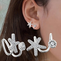 925 Sterling Silver Starfish & CZ Spiral Cuff Earrings - Unique Ear Climber 354
