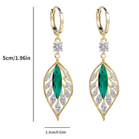 Leaf Crystal Drop Earrings, 14K Gold Plated with Sparkling Zirconia, Elegant 112