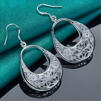 Floral Filigree Oval Drop Earrings for Women–Zinc Alloy with Silver Plating 1213