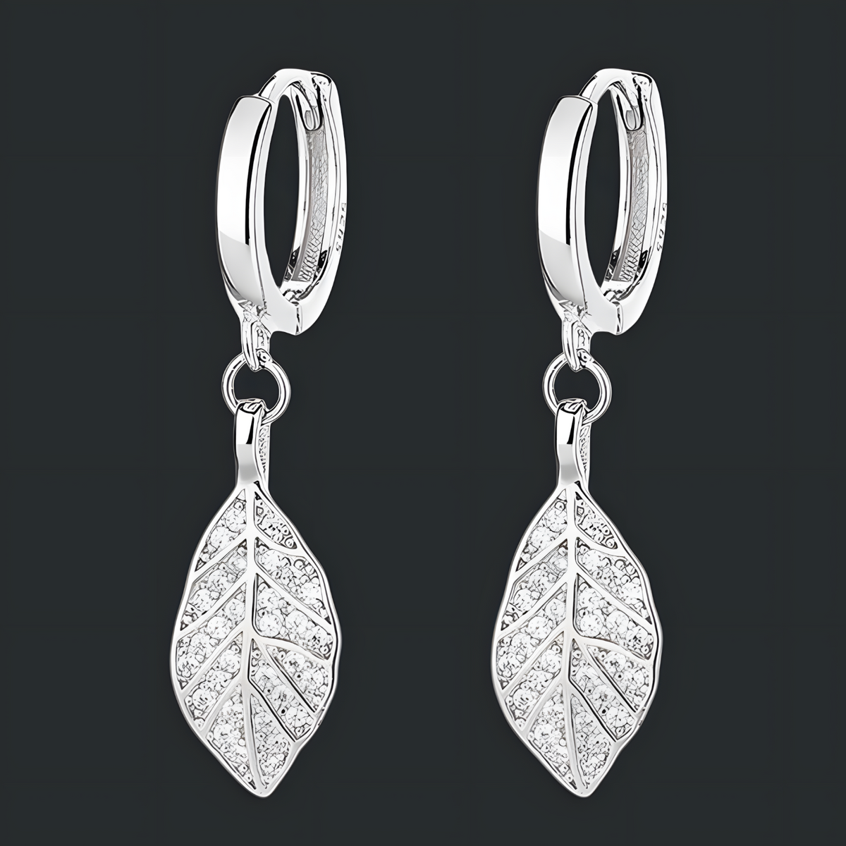 Elegant Leaf Drop Earrings Women - Sterling Silver 925, Sparkling CZ Crystal 300