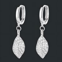 Elegant Leaf Drop Earrings Women - Sterling Silver 925, Sparkling CZ Crystal 300