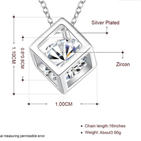 Silver-Plated Geometric Cube Necklace Women – Zircon Crystal Pendant, Link 839