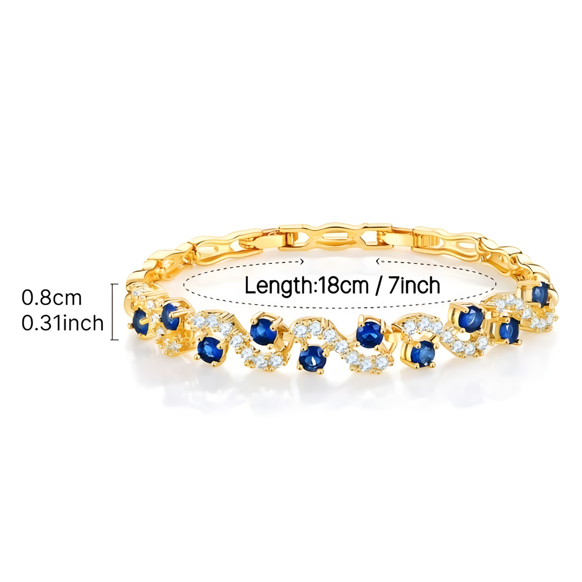 Blue Cubic Zirconia Gold Tone Bracelet 18cm 0.8cm Elegant Statement 1739