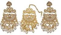 Elegant Bollywood Inspired Gold Kundan Earrings and Tika Set Indian Jewelry 248