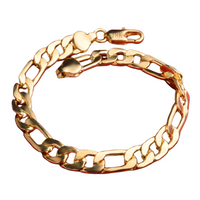 Gold Plated Figaro Chain Bracelet, Classic Link Design, Women's Fashion 421