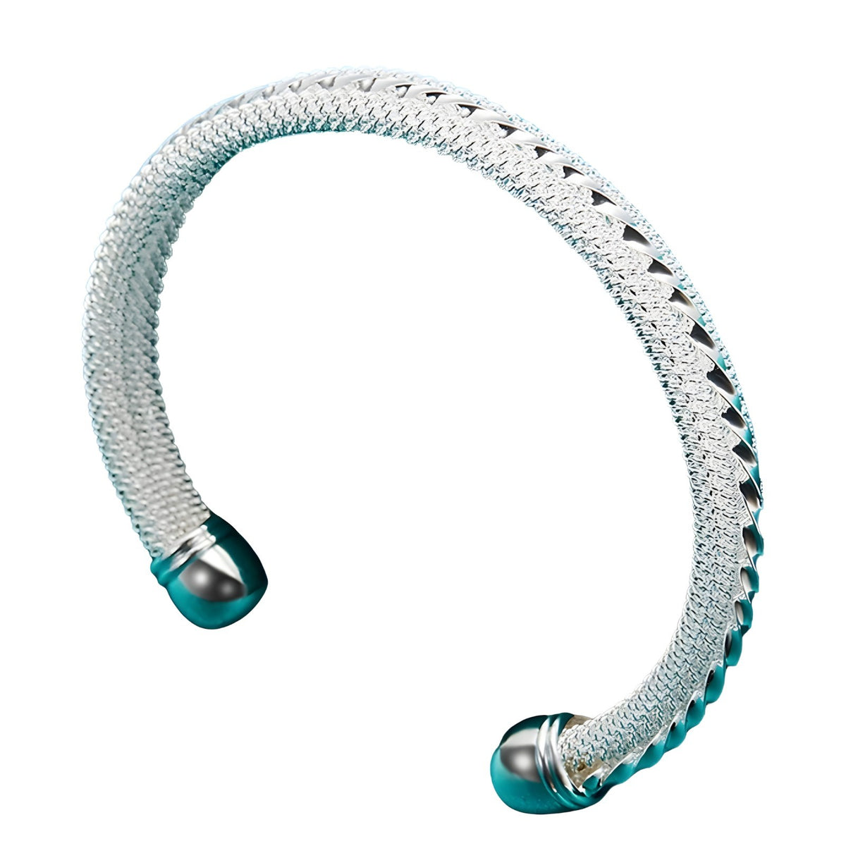 Sterling Silver Mesh Cuff Bracelet, Woven, Turquoise Accents, Adjustable 401