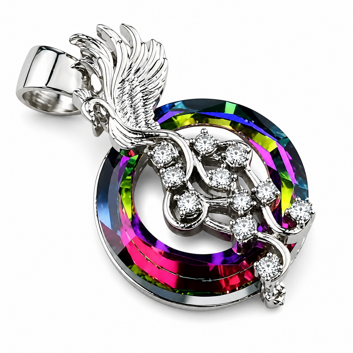 Fire Reborn Phoenix Necklace for Women Girls, Fire of Life Crystal Glass 1391