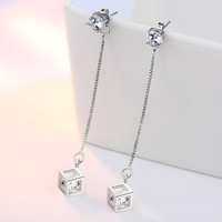 925 Silver-Plated Long Drop Earrings for Women Sparkling Cubic Zirconia Cube 986