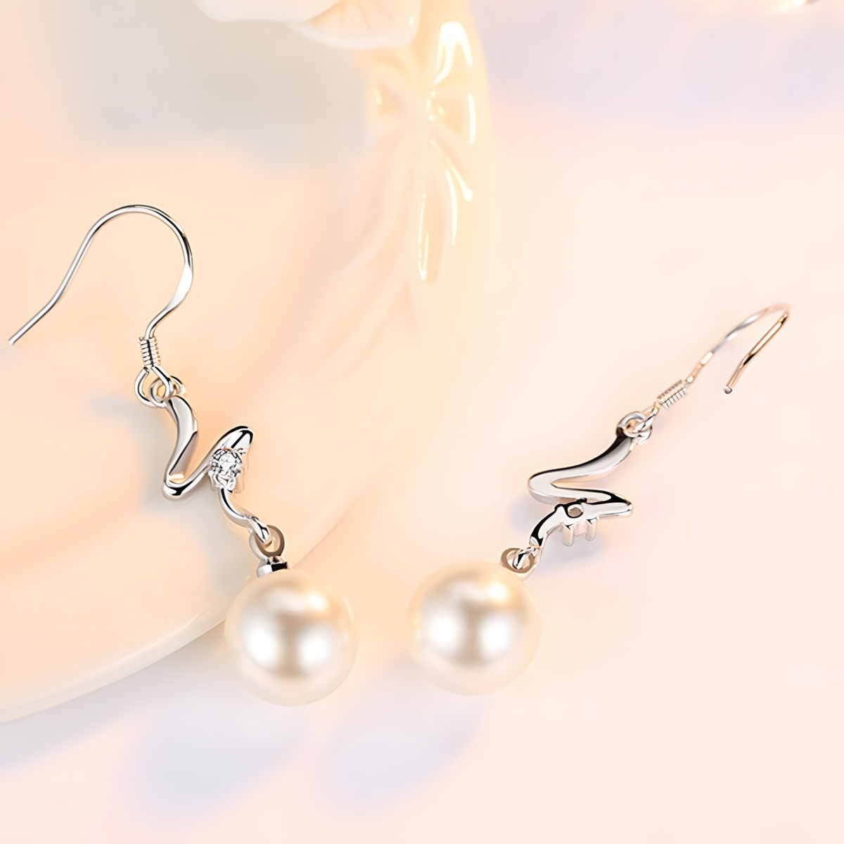 925 Silver-Plated Freshwater Pearl Drop Earrings for Women Elegant Geometric 919