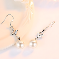 925 Silver-Plated Freshwater Pearl Drop Earrings for Women Elegant Geometric 919