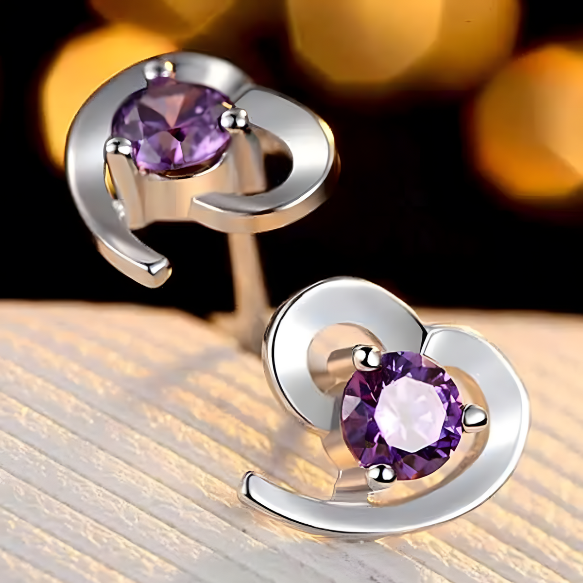 Sterling Silver 925 Amethyst Stone Heart Shaped Stud Earrings Girls Women 481