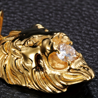 Hip Hop Oversized 3D Gold Plated Lion Head Pendant Necklace Men: Iced Out 662