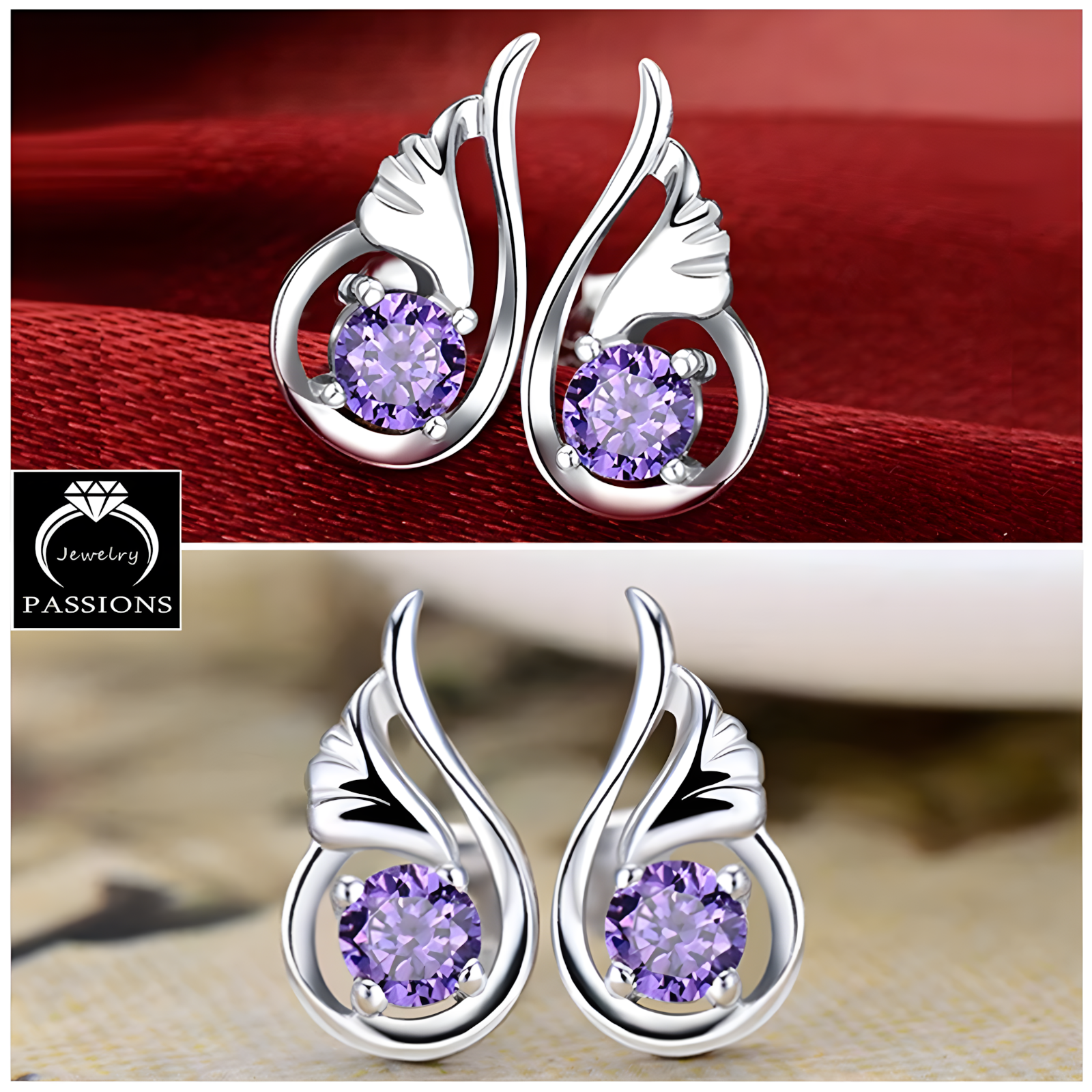 Sterling Silver Winged Drop Earrings for Women 925 Real Silver with Amethyst 293