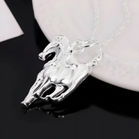 925 Sterling Silver Horse Head Charm with Chain, Modern Equestrian Horseback 476