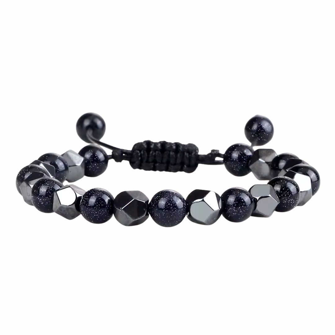 8mm Blue Sandstone Beaded Bracelet Adjustable Macrame Bracelet Unisex Spark 1355