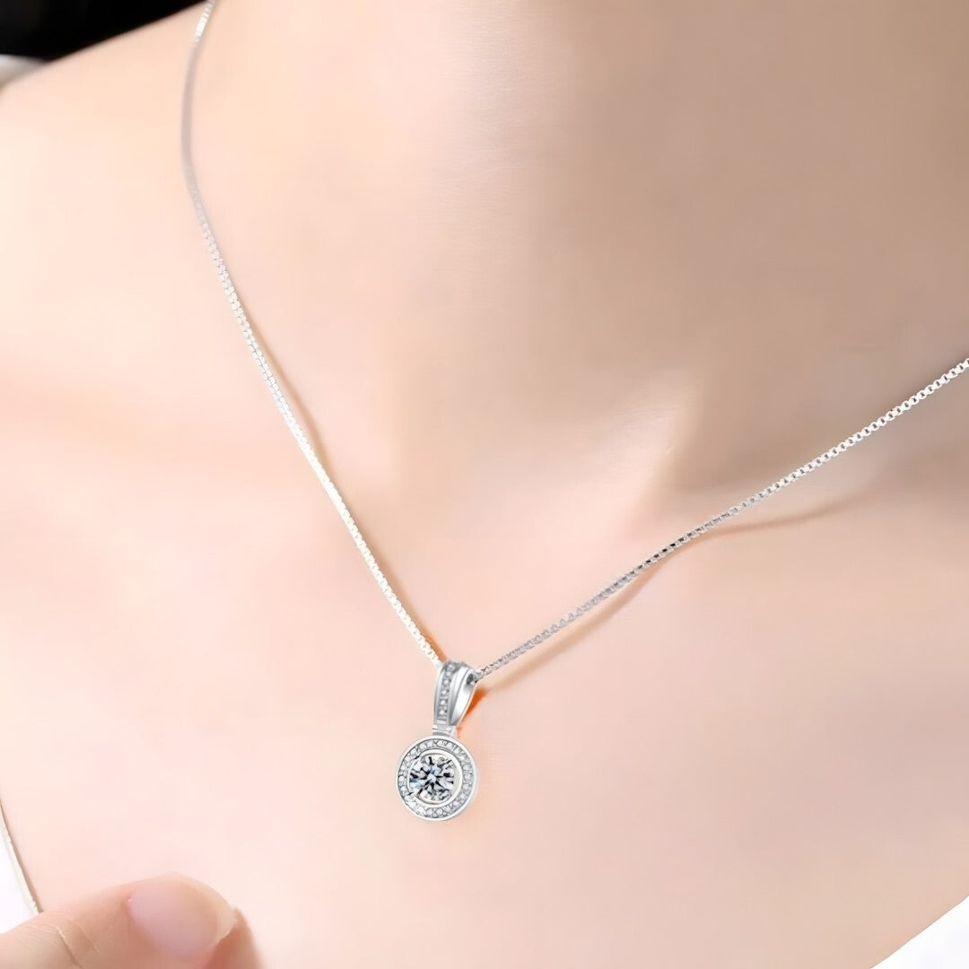 925 Sterling Silver Round Zircon Pendant Necklace – Women's Fashion Jewelry 256