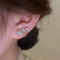 925 Silver Needle Faux Pearl & Two Zircon Earrings Elegant Silver Plated 21 UK