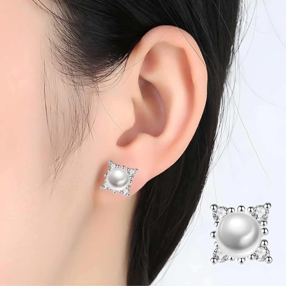 Dainty 925 Sterling Silver Pearl Stud Earrings Elegant & Minimalist Jewelry 302