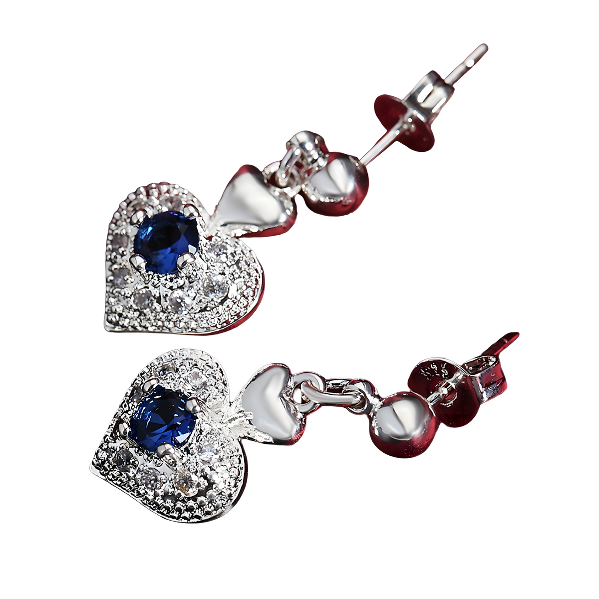 Sterling Silver Heart Jewelry Set Women Blue Zircon Crystal Pendant Necklace 680