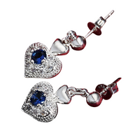 Sterling Silver Heart Jewelry Set Women Blue Zircon Crystal Pendant Necklace 680