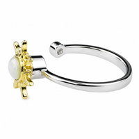 Sun Spinner Ring Adjustable Open Band Two Tone Statement Ring Clear Accent 1590